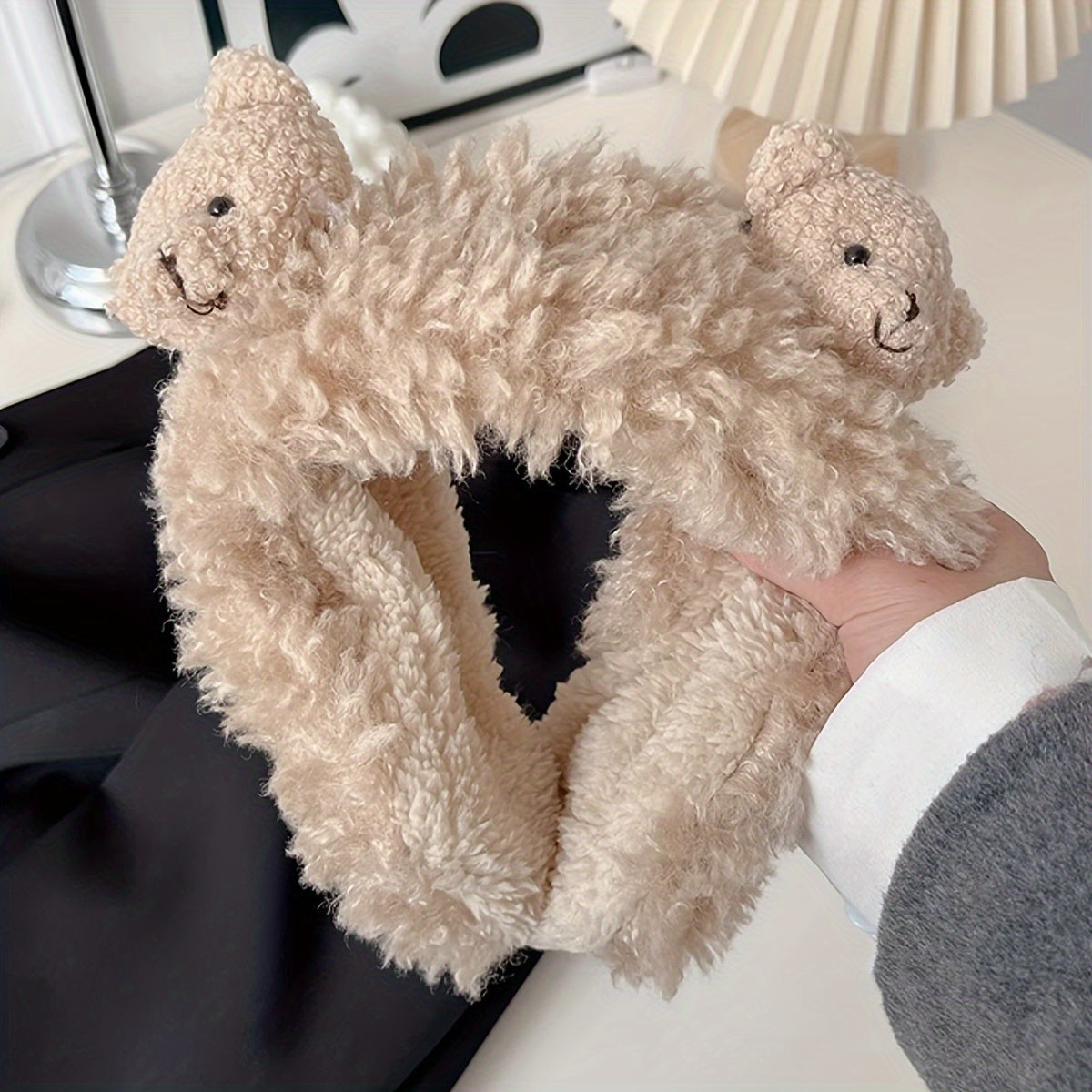 1 Cute Women'S Plush Bear Earmuffs - Cozy Fabric, Stretch Fit, Warm Ear Protection for Autumn & Winter, Occasion Theme, Hand Wash Only, Fashion Accessory | Playful Design | Soft Texture, Ear Warmers for Winter