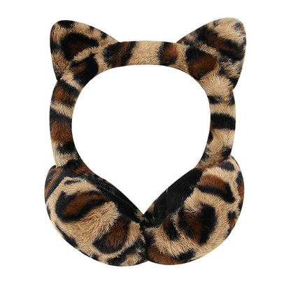 1pc Cute Animal Earmuffs for Women, Faux Fur Cat Ear Muffs Foldable Winter Warm Plush Ear Covers Ear Warmers Headband Outdoor Windproof Cold Weather Headwear for Ski Cycling Camping Running