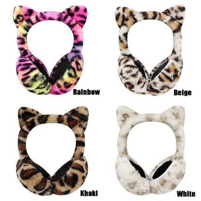 1pc Cute Animal Earmuffs for Women, Faux Fur Cat Ear Muffs Foldable Winter Warm Plush Ear Covers Ear Warmers Headband Outdoor Windproof Cold Weather Headwear for Ski Cycling Camping Running