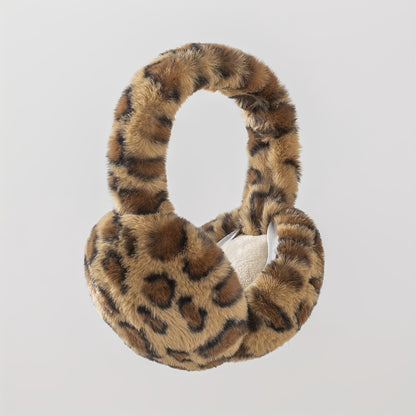 1 Chic Women's Leopard Print Fashion Earmuffs - Soft, Warm Polyester Stretch Comfort | Hand-Washable | Available in Brown, Black & White, and Grayish-Blue | Stylish & Cozy Ear Warmers