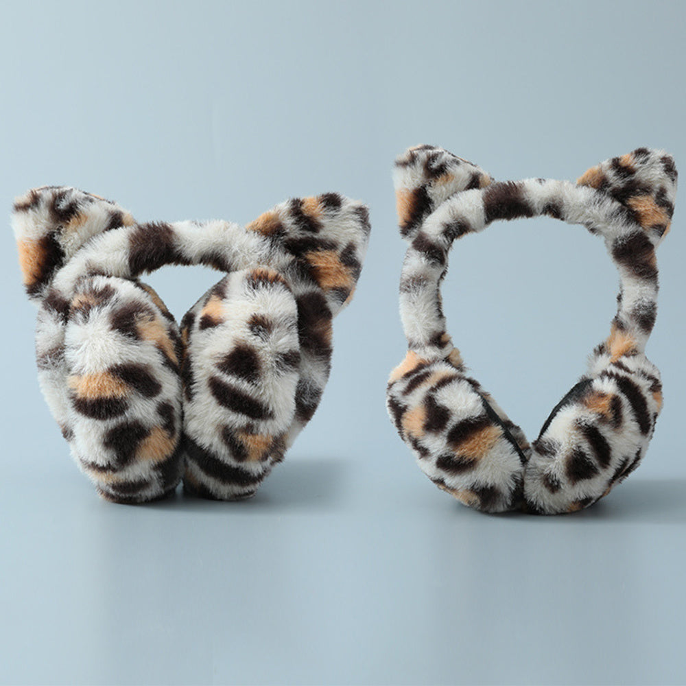 1pc Cute Animal Earmuffs for Women, Faux Fur Cat Ear Muffs Foldable Winter Warm Plush Ear Covers Ear Warmers Headband Outdoor Windproof Cold Weather Headwear for Ski Cycling Camping Running
