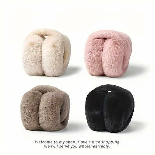 Comfortable Adjustable Folding Ear Muffs for Women - Soft Polyester Velvet for Cold Weather, Hand Wash Only