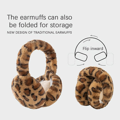 1 Chic Women's Leopard Print Fashion Earmuffs - Soft, Warm Polyester Stretch Comfort | Hand-Washable | Available in Brown, Black & White, and Grayish-Blue | Stylish & Cozy Ear Warmers