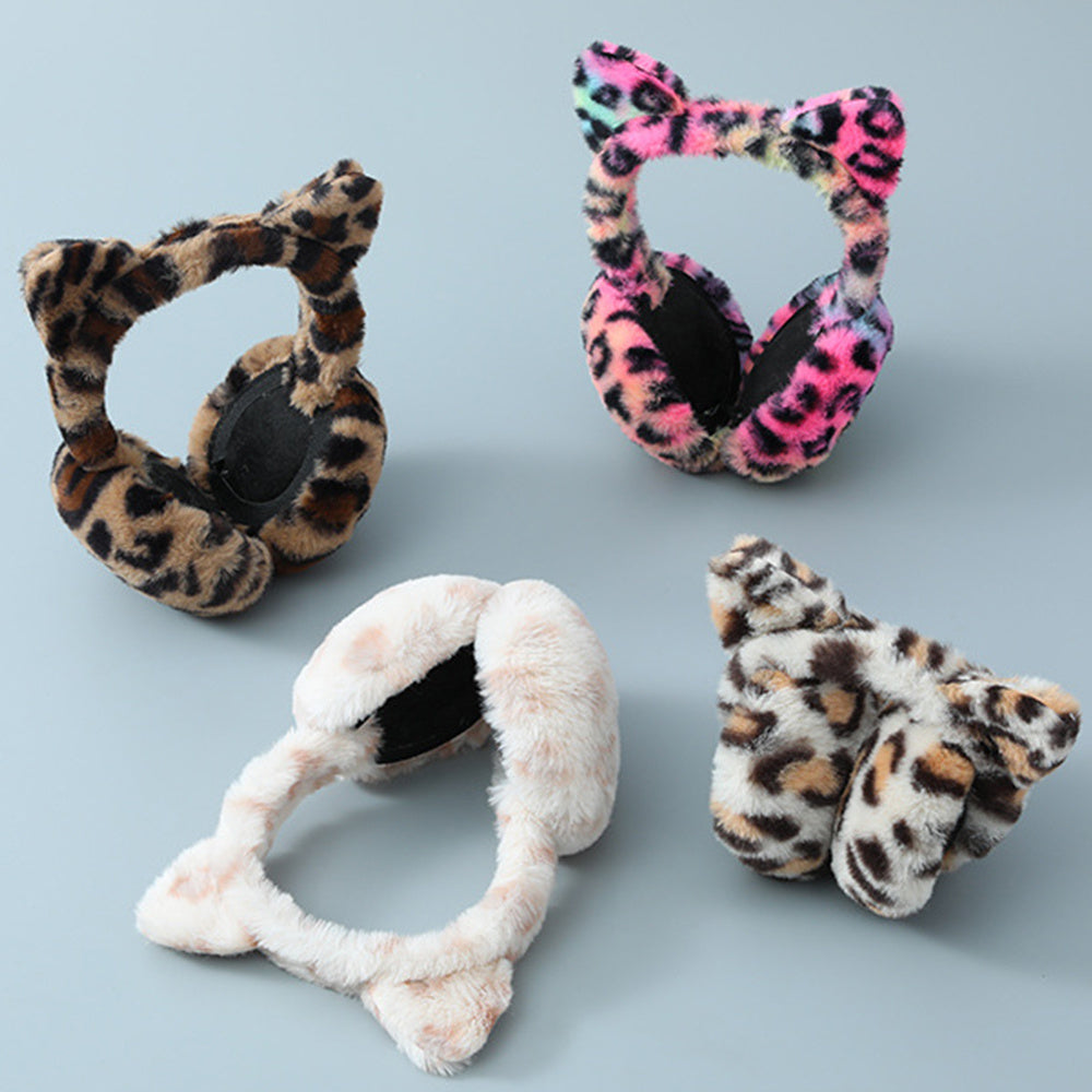 1pc Cute Animal Earmuffs for Women, Faux Fur Cat Ear Muffs Foldable Winter Warm Plush Ear Covers Ear Warmers Headband Outdoor Windproof Cold Weather Headwear for Ski Cycling Camping Running