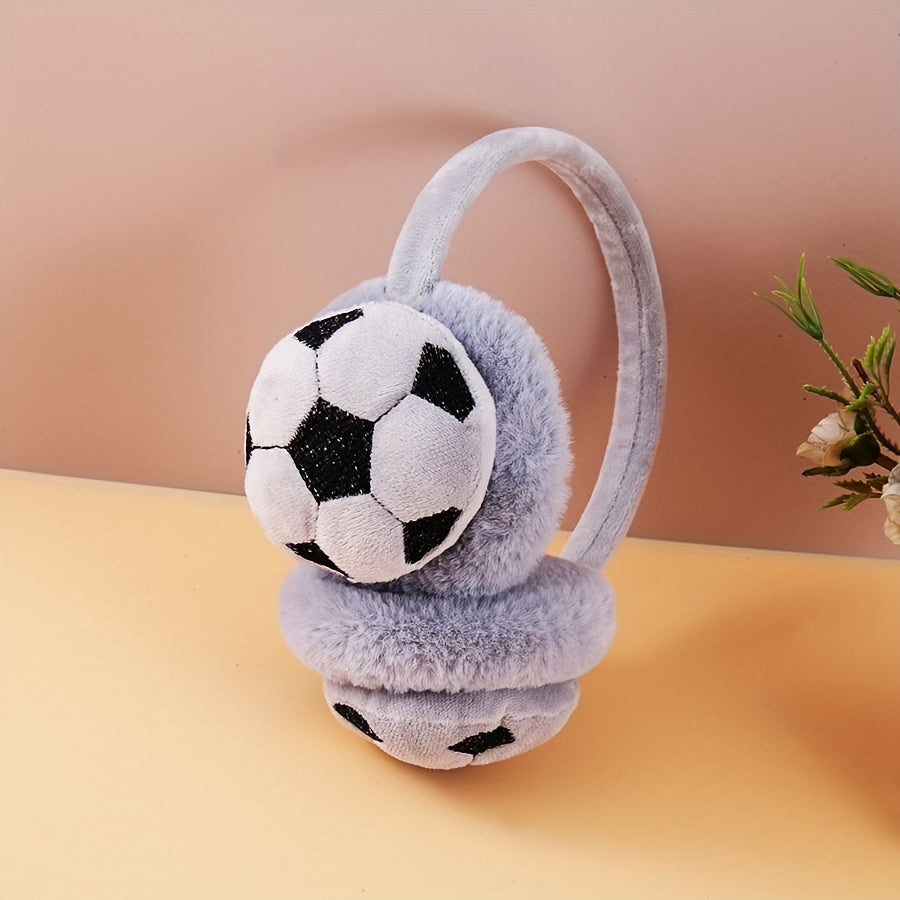 Plush Soccer Ball Cartoon Style Earmuffs for Autumn and Winter - Cozy Warm Ear Protectors, Hand Wash Polyester Ear Covers with Knitting Weave, Fitted Design for Comfort and Warmth