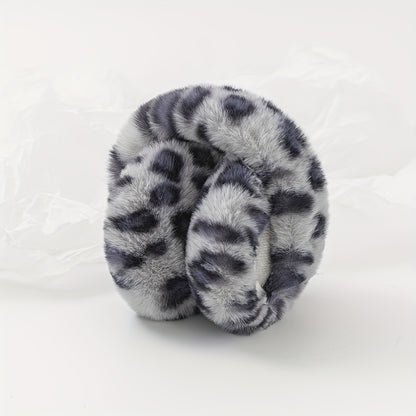 1 Chic Women's Leopard Print Fashion Earmuffs - Soft, Warm Polyester Stretch Comfort | Hand-Washable | Available in Brown, Black & White, and Grayish-Blue | Stylish & Cozy Ear Warmers