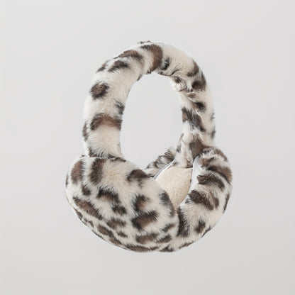 1 Chic Women's Leopard Print Fashion Earmuffs - Soft, Warm Polyester Stretch Comfort | Hand-Washable | Available in Brown, Black & White, and Grayish-Blue | Stylish & Cozy Ear Warmers