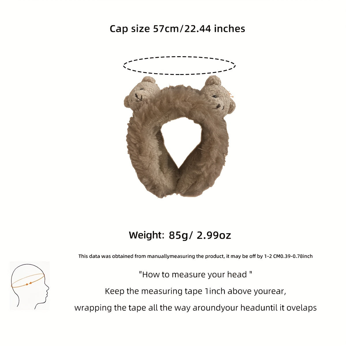 1 Cute Women'S Plush Bear Earmuffs - Cozy Fabric, Stretch Fit, Warm Ear Protection for Autumn & Winter, Occasion Theme, Hand Wash Only, Fashion Accessory | Playful Design | Soft Texture, Ear Warmers for Winter