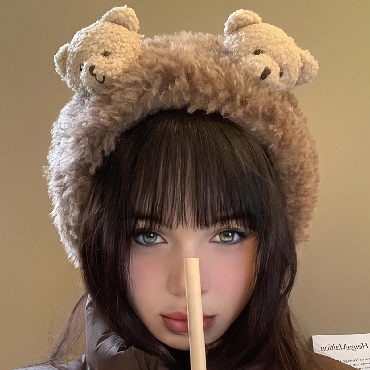 1 Cute Women'S Plush Bear Earmuffs - Cozy Fabric, Stretch Fit, Warm Ear Protection for Autumn & Winter, Occasion Theme, Hand Wash Only, Fashion Accessory | Playful Design | Soft Texture, Ear Warmers for Winter